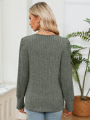 Lace Detail V-Neck Blouse with Ribbed Texture - Opaque, Slightly Stretchy Fabric - Store 42