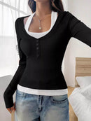Scoop Neck Long Sleeve T-Shirt - Slightly Stretchy, 95% Polyester for Comfort, Easy Care - Store 42