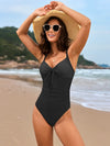 Lace Detail Crisscross Back One-Piece Swimwear Black