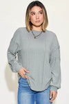 Basic Bae Full Size Ribbed Round Neck Long Sleeve T-Shirt Gray