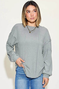 Basic Bae Full Size Ribbed Round Neck Long Sleeve T-Shirt - Store 42