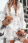 V-Neck Lace Cover-Up Dress White