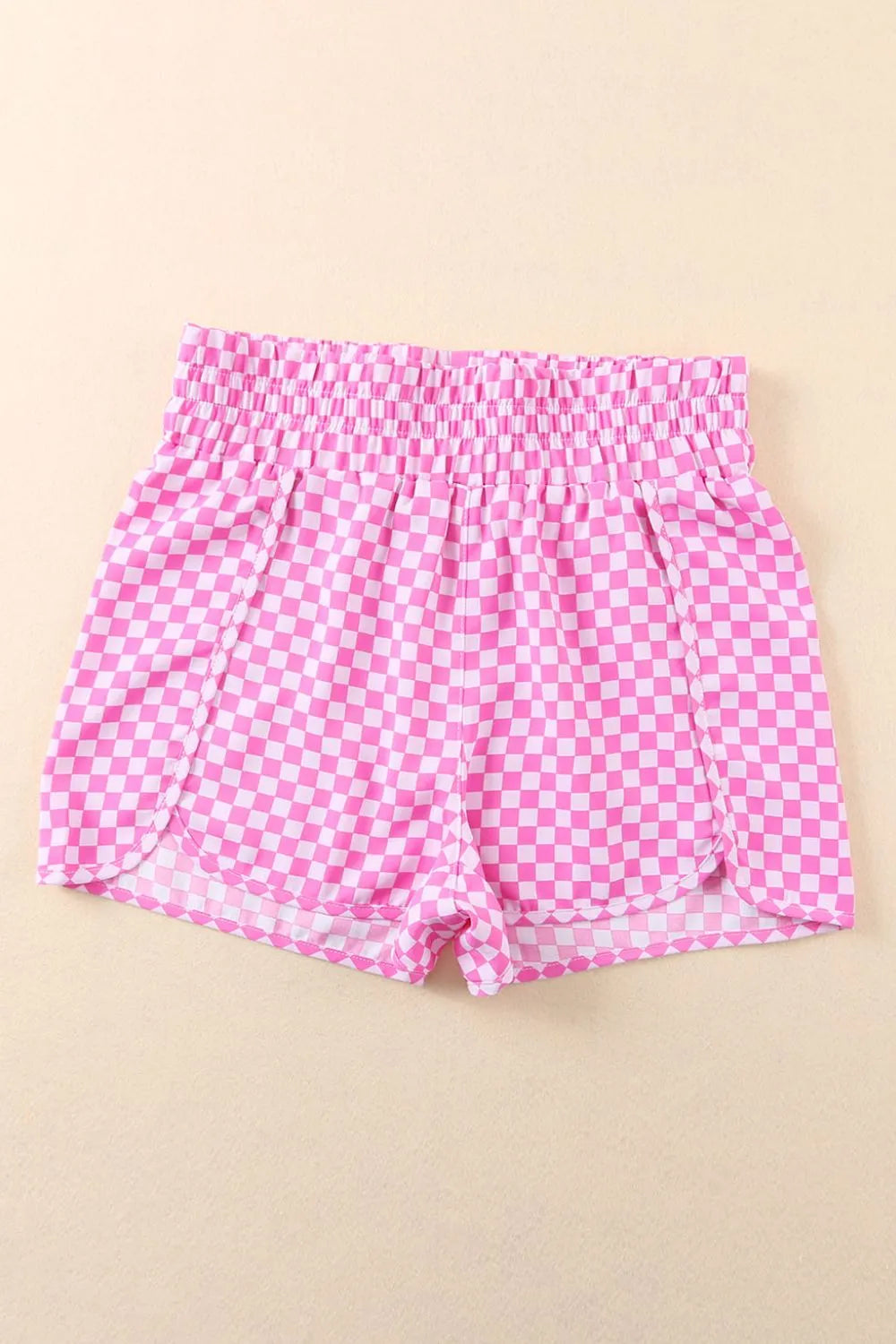 Smocked Elastic Waist Checkered Shorts