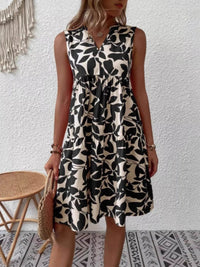 Full Size Printed Notched Sleeveless Mini Dress Plus Size - Store 42