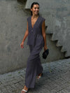 V-Neck Vest and Pants Set Gray
