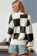 Double Take Full Size Checkered Dropped Shoulder Cardigan - Store 42
