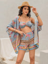 Printed Bra, Shorts and Cover Up Three-Piece Set Light Blue