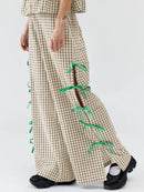 Side Tied Plaid Pants Tan