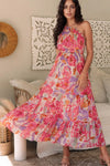 Floral Print Shirred One Shoulder Maxi Dress Floral