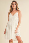 Aemi + Co Ruched Plunge Mini Cami Dress White