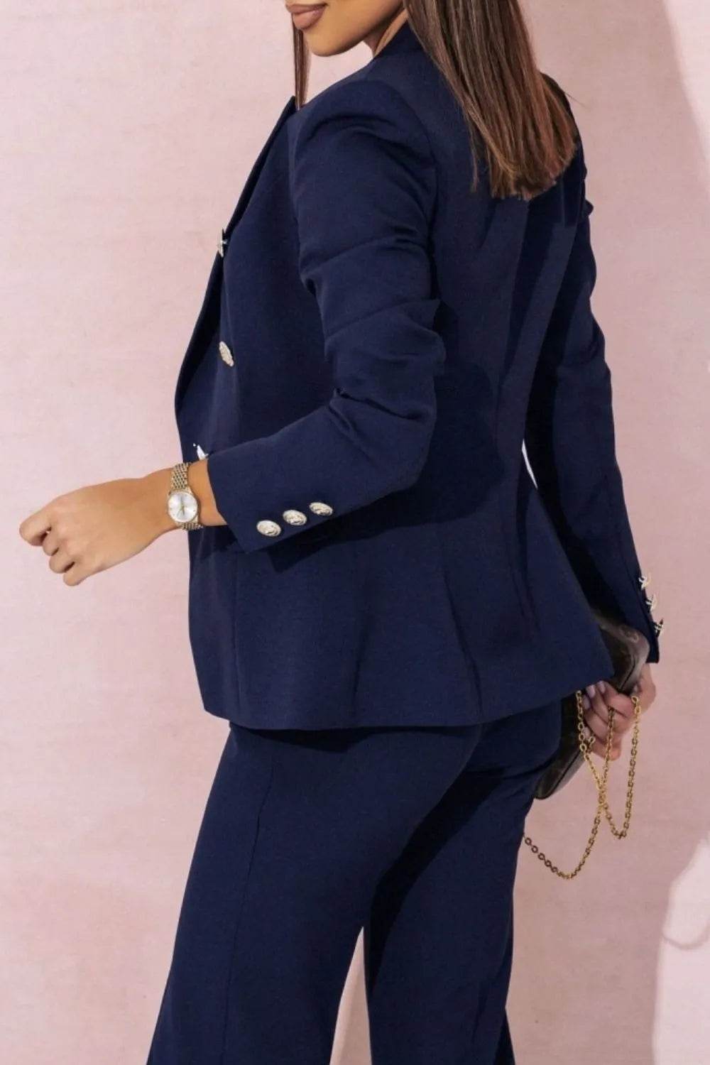 Full Size Lapel Collar Long Sleeve Blazer and Pants Set Plus Size - Store 42