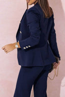 Full Size Lapel Collar Long Sleeve Blazer and Pants Set Plus Size - Store 42