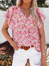 Full Size Flutter Sleeve Floral V-Neck Blouse Plus Size - Store 42