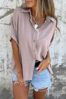 Full Size Casual Button Down Short Sleeve Loose Shirt Plus Size - Store 42