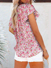 Full Size Flutter Sleeve Floral V-Neck Blouse Plus Size - Store 42