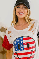 BiBi Fourth Of July Top With Laser Cut And Smile Face - Store 42