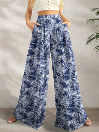 Printed Wide Leg Pants Dusty Blue