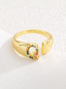 18K Gold-Plated Zircon Letter Ring Q onesize