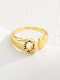 18K Gold-Plated Zircon Letter Ring Q onesize