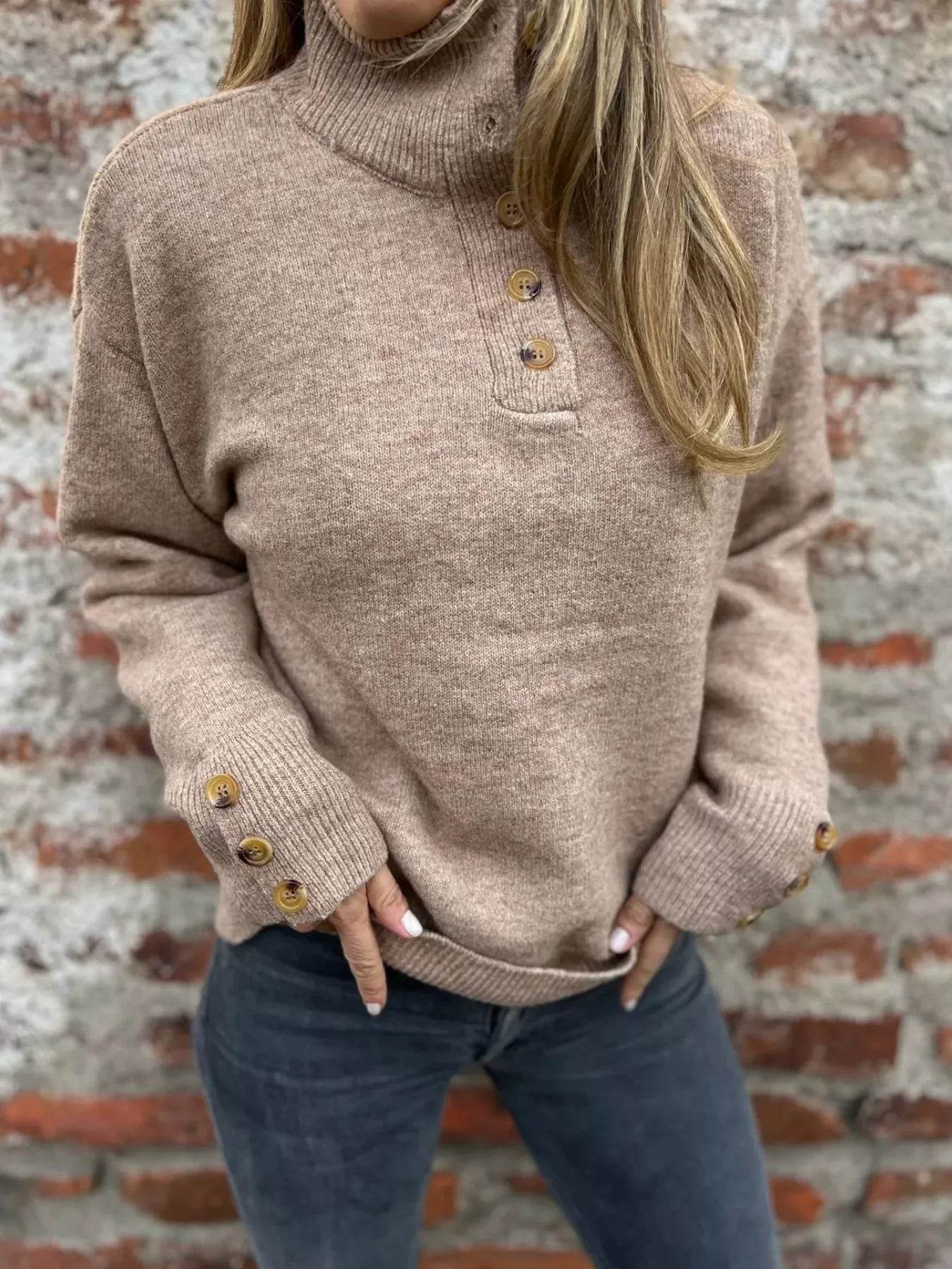 Full Size Button-Detail Turtleneck Sweater Plus Size - Store 42