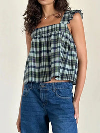 Ruffled Plaid Square Neck Tank