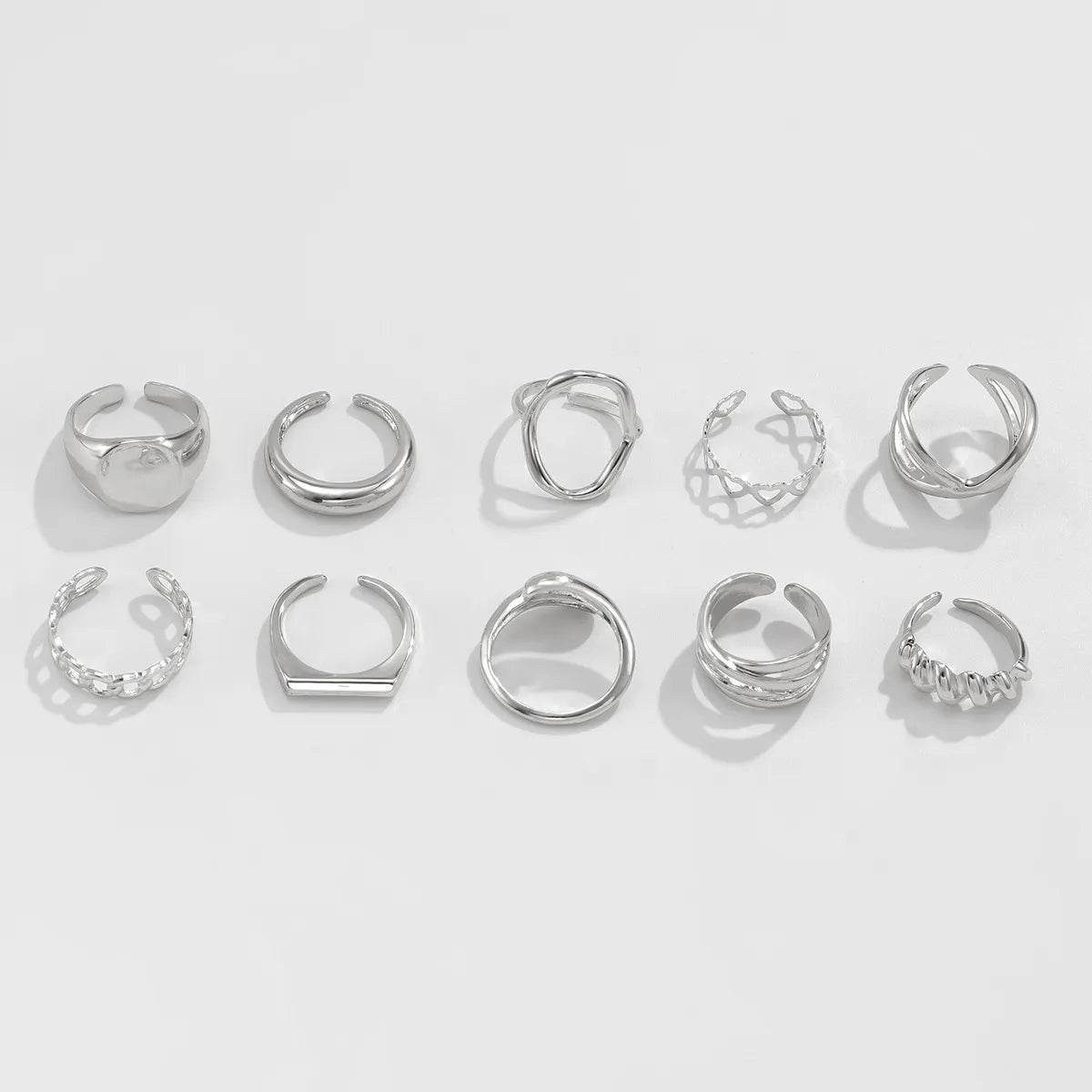 10-Piece 18K Gold-Plated Alloy Geometric Ring Set for Stylish Accessories