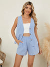 Plaid V-Neck Sleeveless Top and Shorts Set Sky Blue
