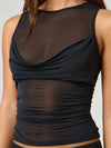 Ruched Round Neck Tank Black