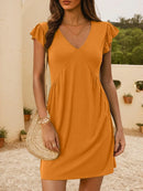 V-Neck Ruffled Cap Sleeve Mini Dress