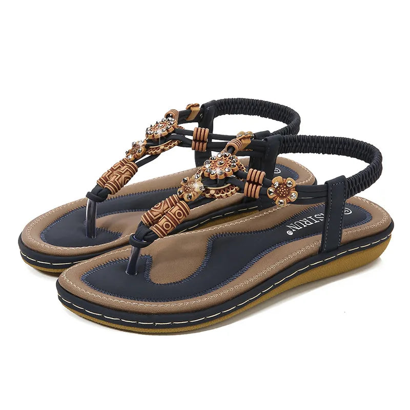 Stylish PU Leather Flat Sandals with Toe Post Design - True to Size, Comfortable Fit