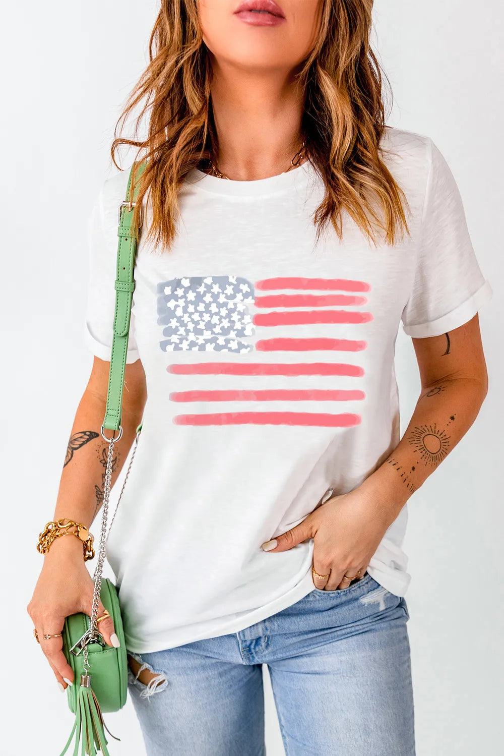 US Flag Short Sleeve T-Shirt for Women - Opaque, Slightly Stretchy, Comfortable Fit