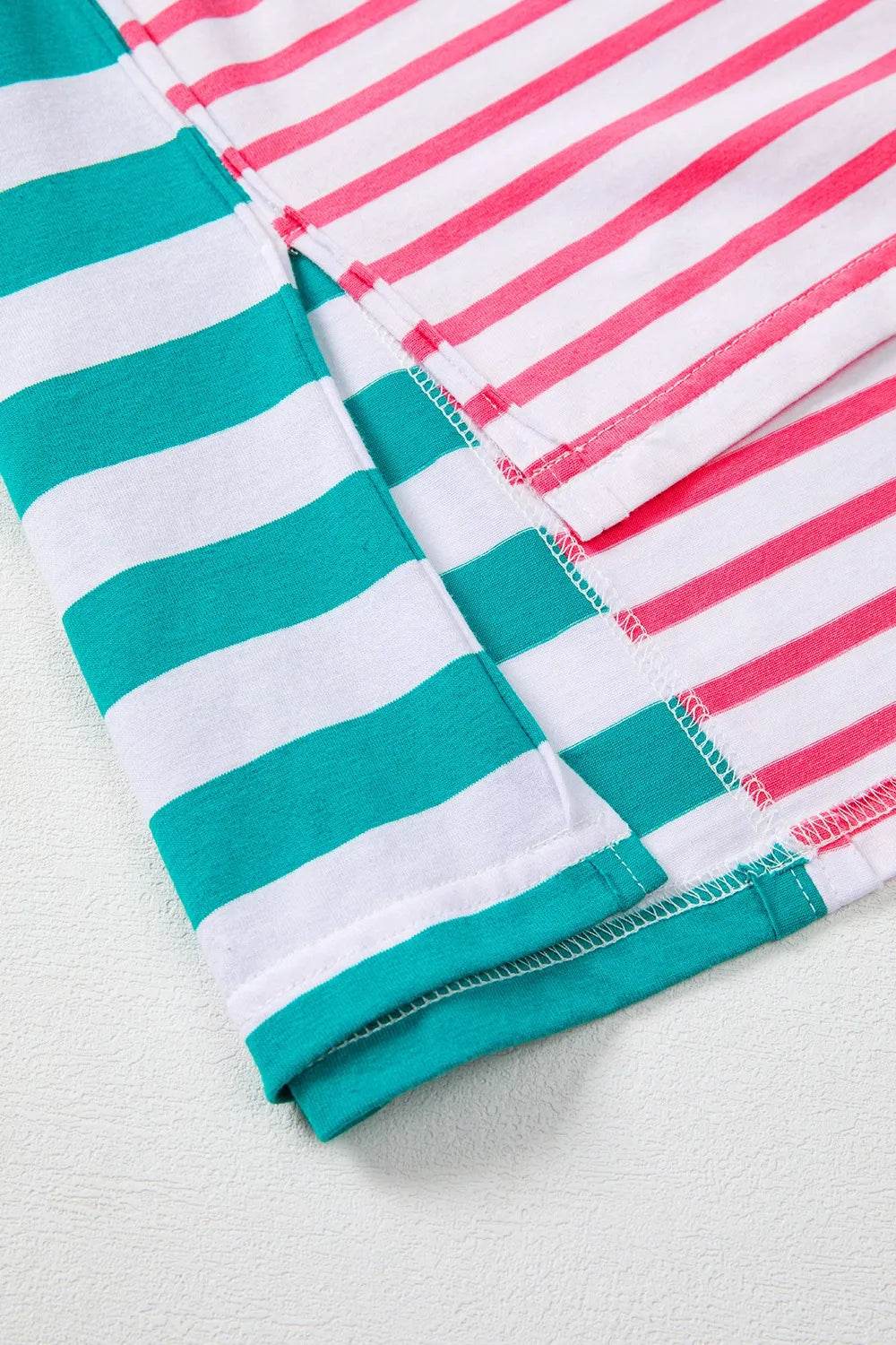 Trendy Color Block Striped Batwing Sleeve T-Shirt in Soft Cotton Blend - Slightly Stretchy Fit - Store 42