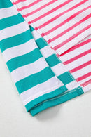 Trendy Color Block Striped Batwing Sleeve T-Shirt in Soft Cotton Blend - Slightly Stretchy Fit - Store 42