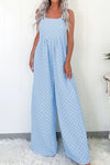 Checkered Pocketed Wide Leg Overalls Light Blue