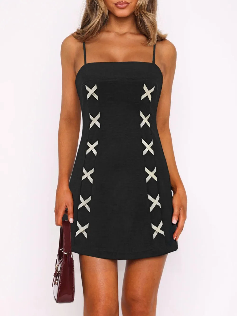 Sleek Contrast Mini Cami Dress – Opaque, Slightly Stretchy, Perfect Summer Essential