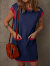 Round Neck Cap Sleeve Mini Dress Dark Blue