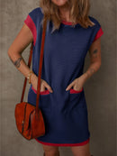Round Neck Cap Sleeve Mini Dress Dark Blue