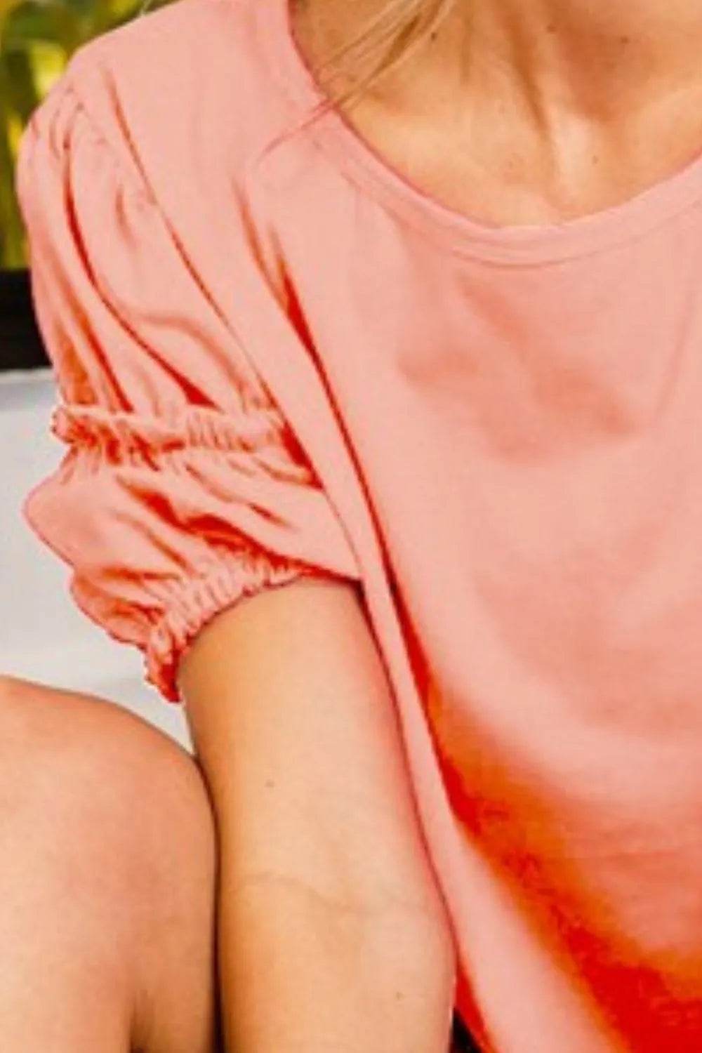 BiBi Cotton-Spandex Round Neck Top with Shirring Detail - Versatile & Comfortable Design - Store 42