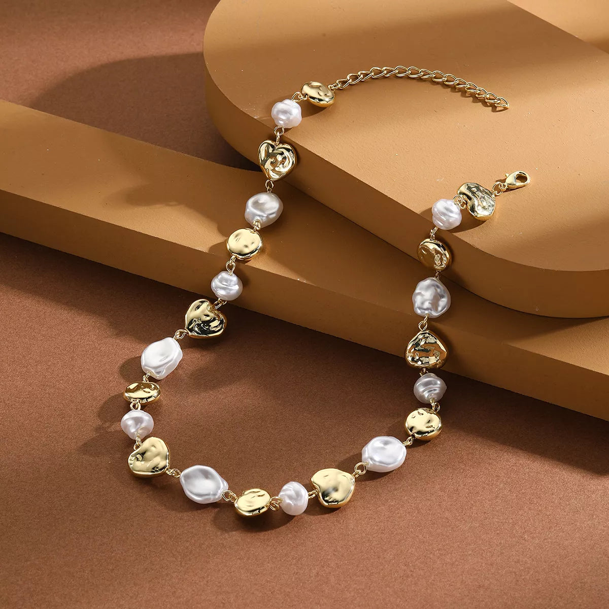 10K Gold-Plated Alloy Pearl Chain Necklace - Elegant 15.7" Length with 2.8" Extension