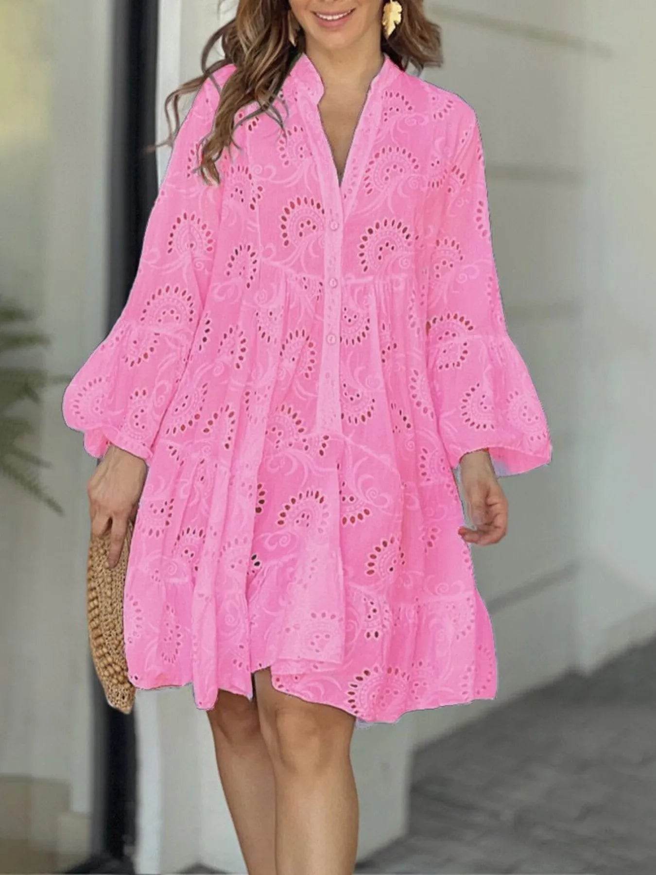 Full Size Eyelet Ruffled Hem Tiered Dress Plus Size - Store 42