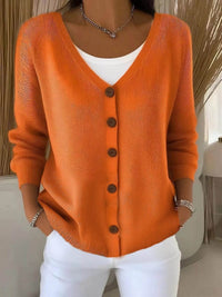 Full Size Plus Size Button-Front V-Neck Cardigan, Slightly Stretchy, 95% Acrylic Blend - Store 42
