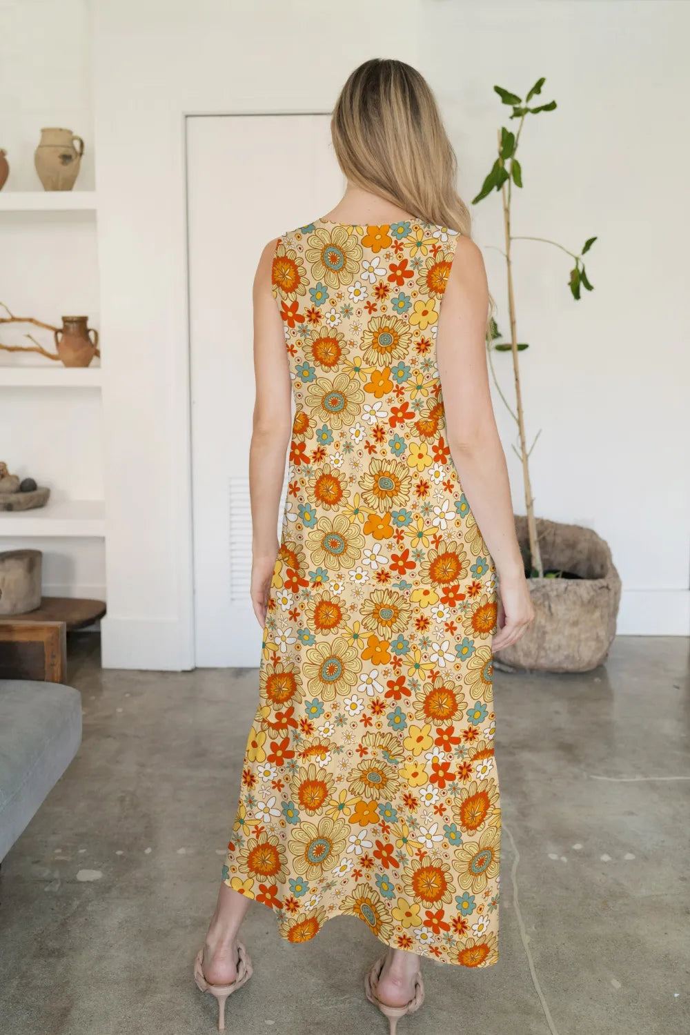 FAM-FAM Tiered Printed V-Neck Sleeveless Dress