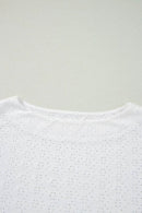 Stylish Eyelet Pattern Boat Neck Tee for Women – Slightly Stretchy, Casual Comfort - Store 42