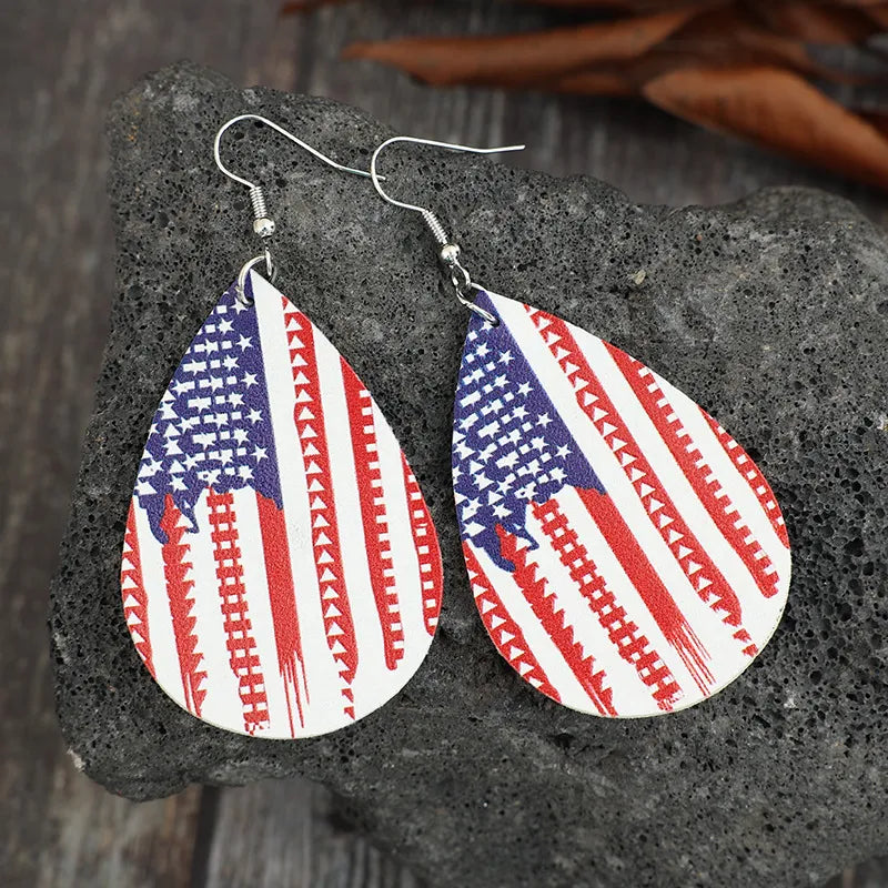 Stylish PU Leather US Flag Teardrop Earrings - Lightweight Alloy for Everyday Wear