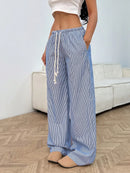 Drawstring Striped Wide Leg Pants