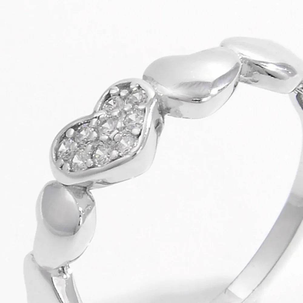 925 Sterling Silver Heart Ring with Inlaid Zircon - Elegant Platinum-Plated Design - Store 42