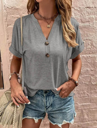 Full Size Casual Notched Short Sleeve Blouse Plus Size - Store 42