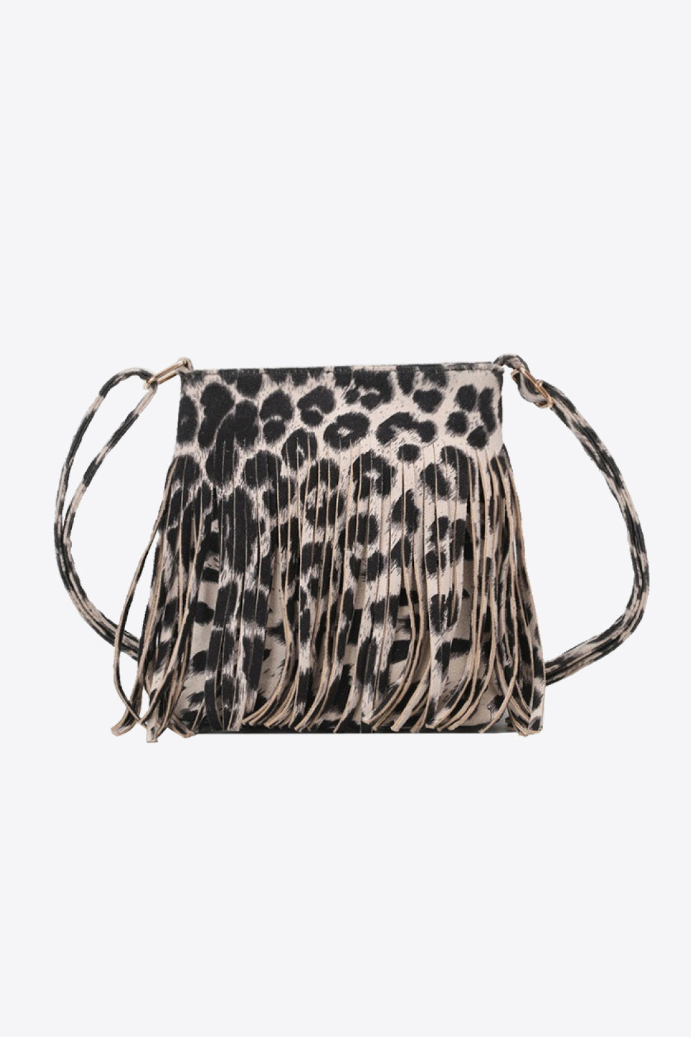 Adored Leopard & Solid Pattern PU Leather Small Crossbody Bag with Fringe - Sling Style