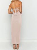 Lace-Up Back Tube Maxi Dress