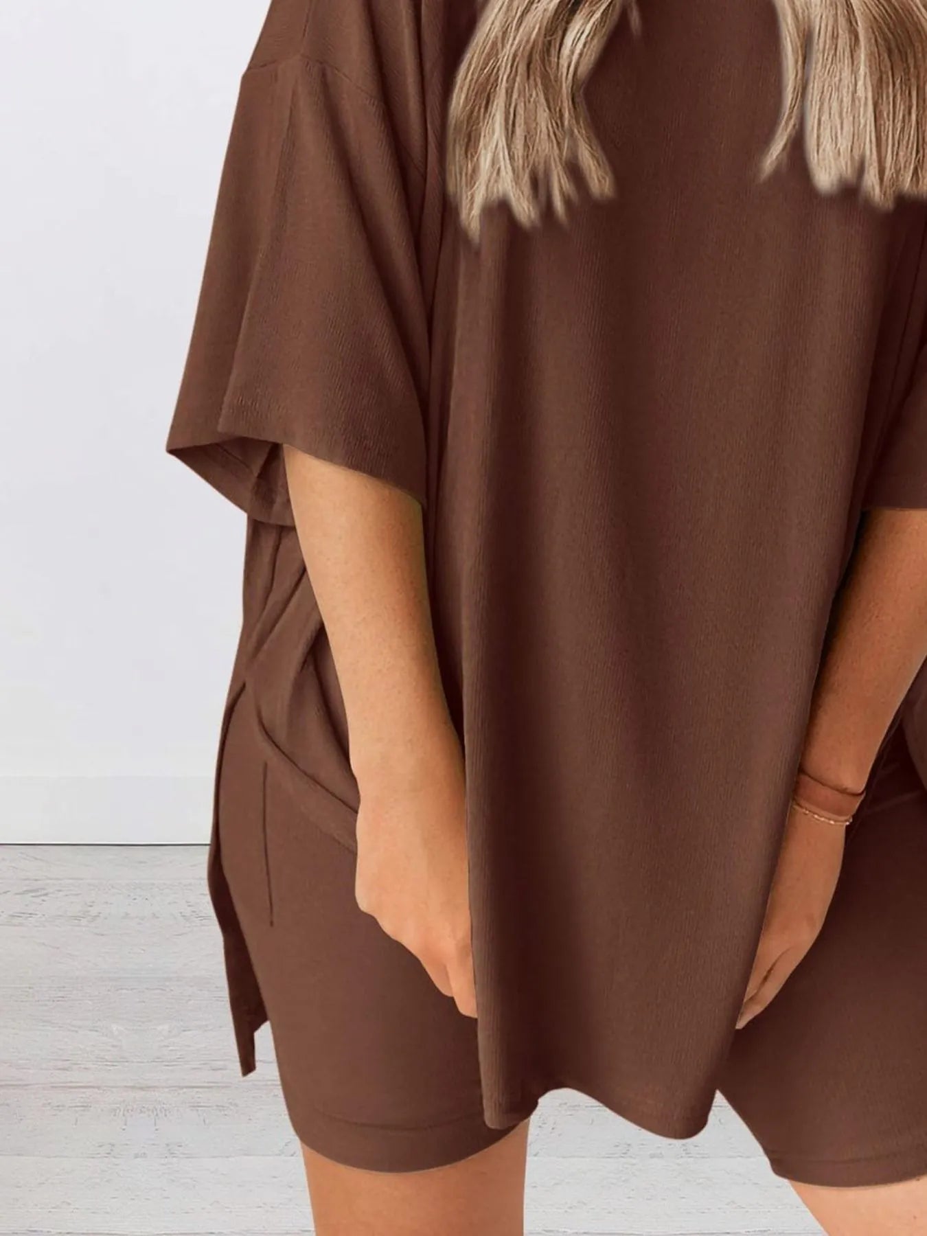 Full Size Oversized Round Neck Top and Shorts Set Plus Size